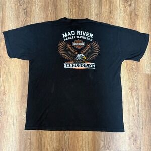 Harley Davidson Mad River Sandusky OH Eagle Graphic T Shirt Mens XXL Black Biker